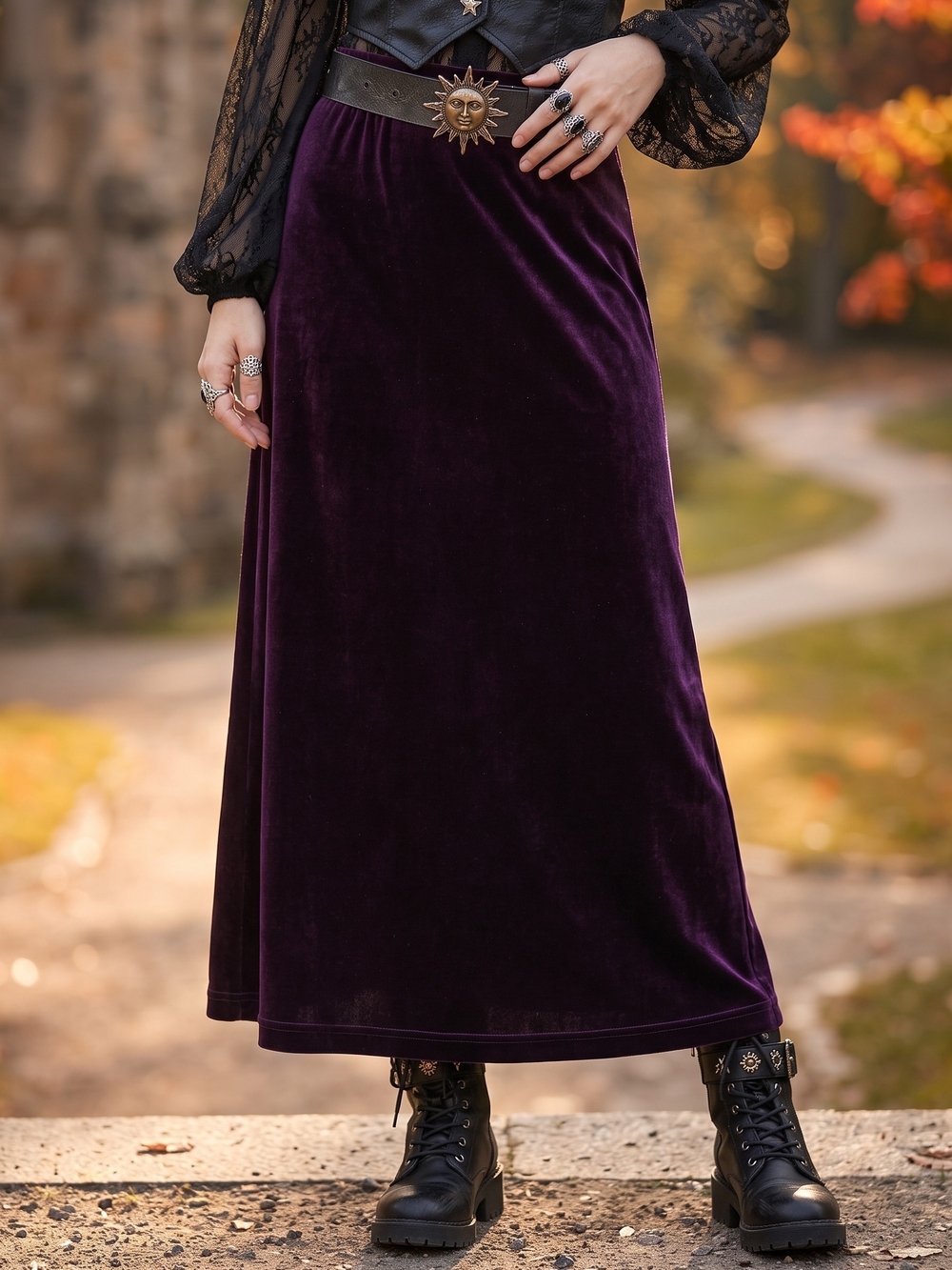 Vintage Purple Velvet Maxi Skirt Whimsigoth Dark Romance High Rise Column